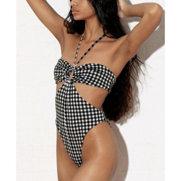 NWT Mara Hoffman Blanca Halter One-Piece Swimsuit Black cutout sides small - Picture 3 of 11
